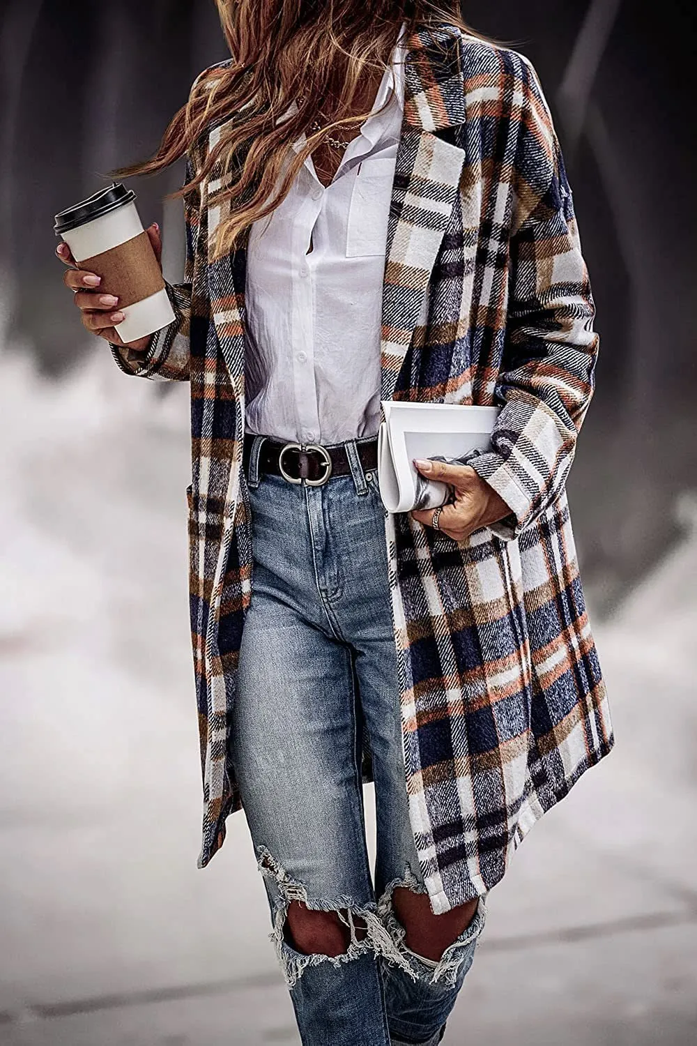 Fashion Wool Plaid Long Jacket