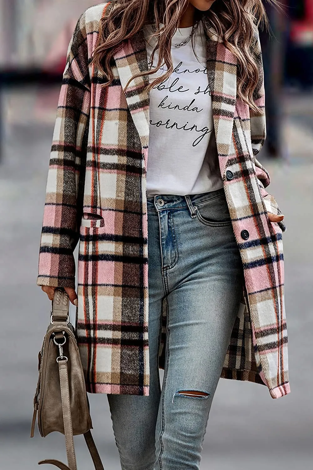 Fashion Wool Plaid Long Jacket