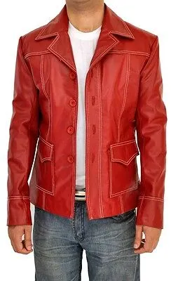 Fight Club Brad Pitt Red Real Leather Jacket