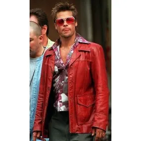 Fight Club Brad Pitt Red Real Leather Jacket