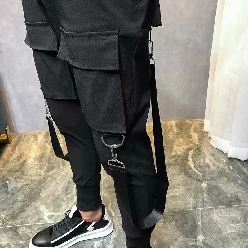 Flap Pocket Strap Drawstring Waist Cargo Pants M00009