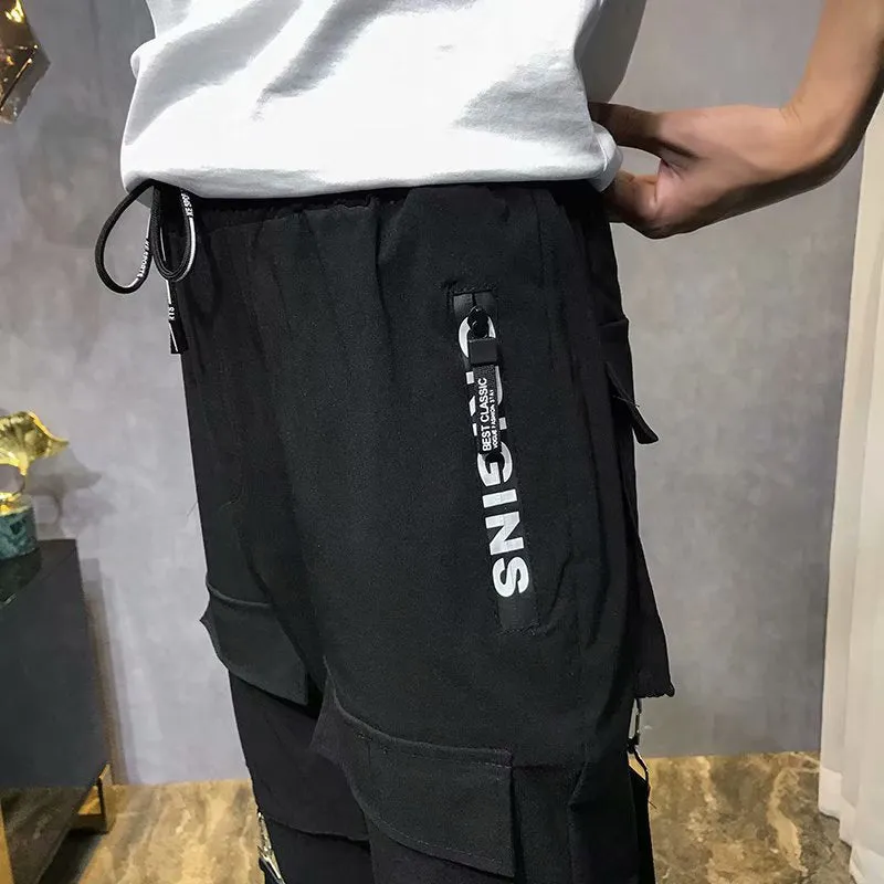 Flap Pocket Strap Drawstring Waist Cargo Pants M00009