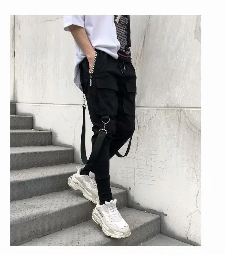 Flap Pocket Strap Drawstring Waist Cargo Pants M00009