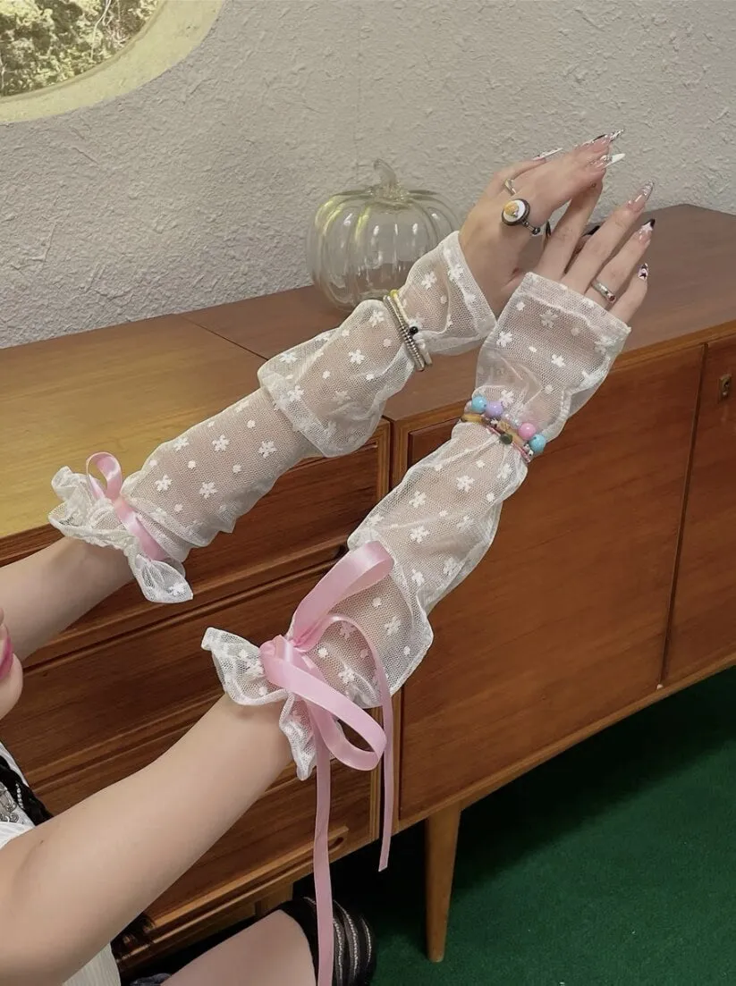 Floral lolita sleeves arm warmers