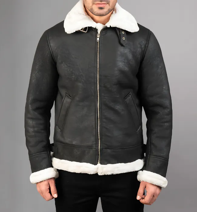 Francis B-3 Black & White Leather Bomber Jacket