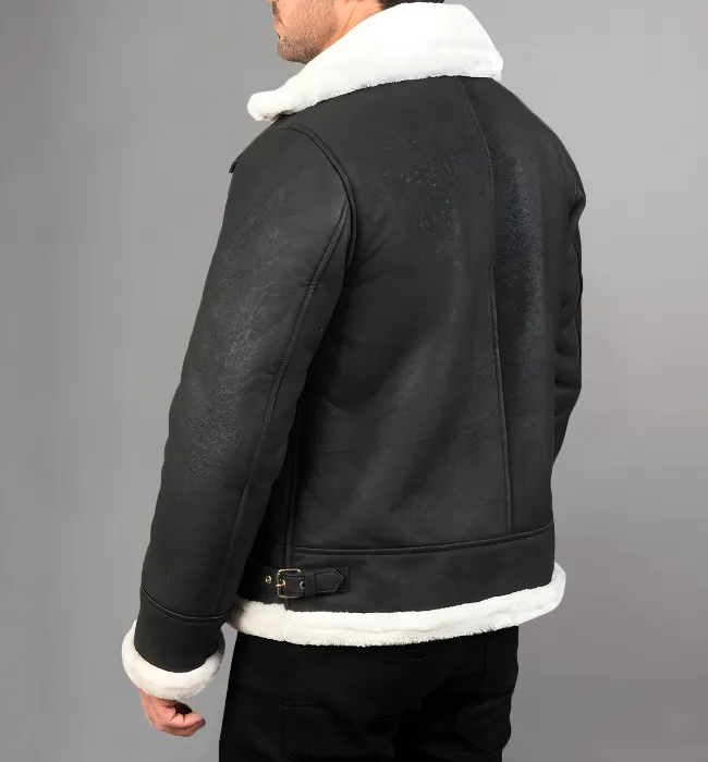 Francis B-3 Black & White Leather Bomber Jacket