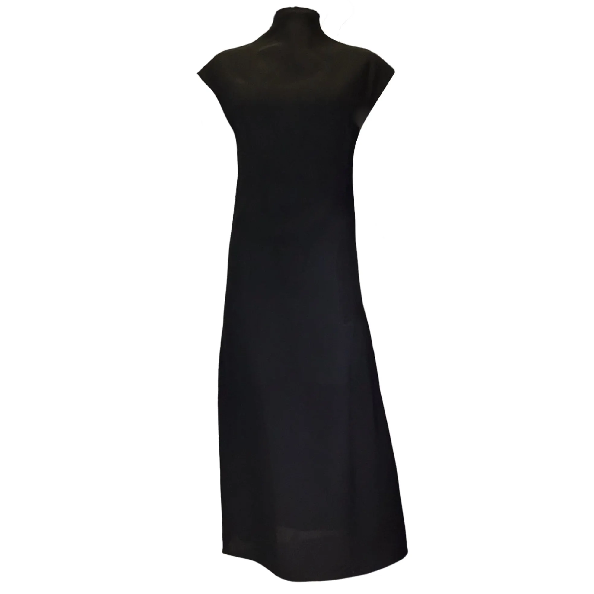 Gauchere Black Sheer Raw Edge Long Crepe Dress