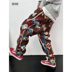 Geometric Pattern Casual Pants - Ethnic Style Jacquard Cargo Trousers