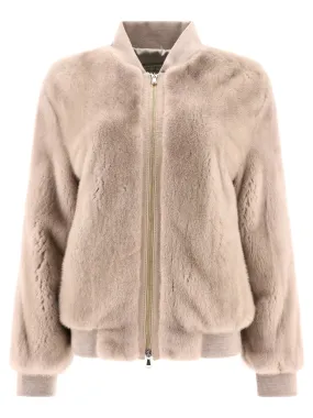 GIOVI Beige Mink Fur Bomber Jacket for Women - FW23 Collection