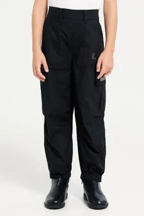 Girls Black Cargo With R Logo Trouser