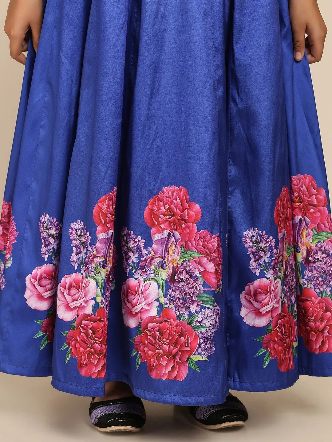 Girls Blue Floral Maxi Gown Dress