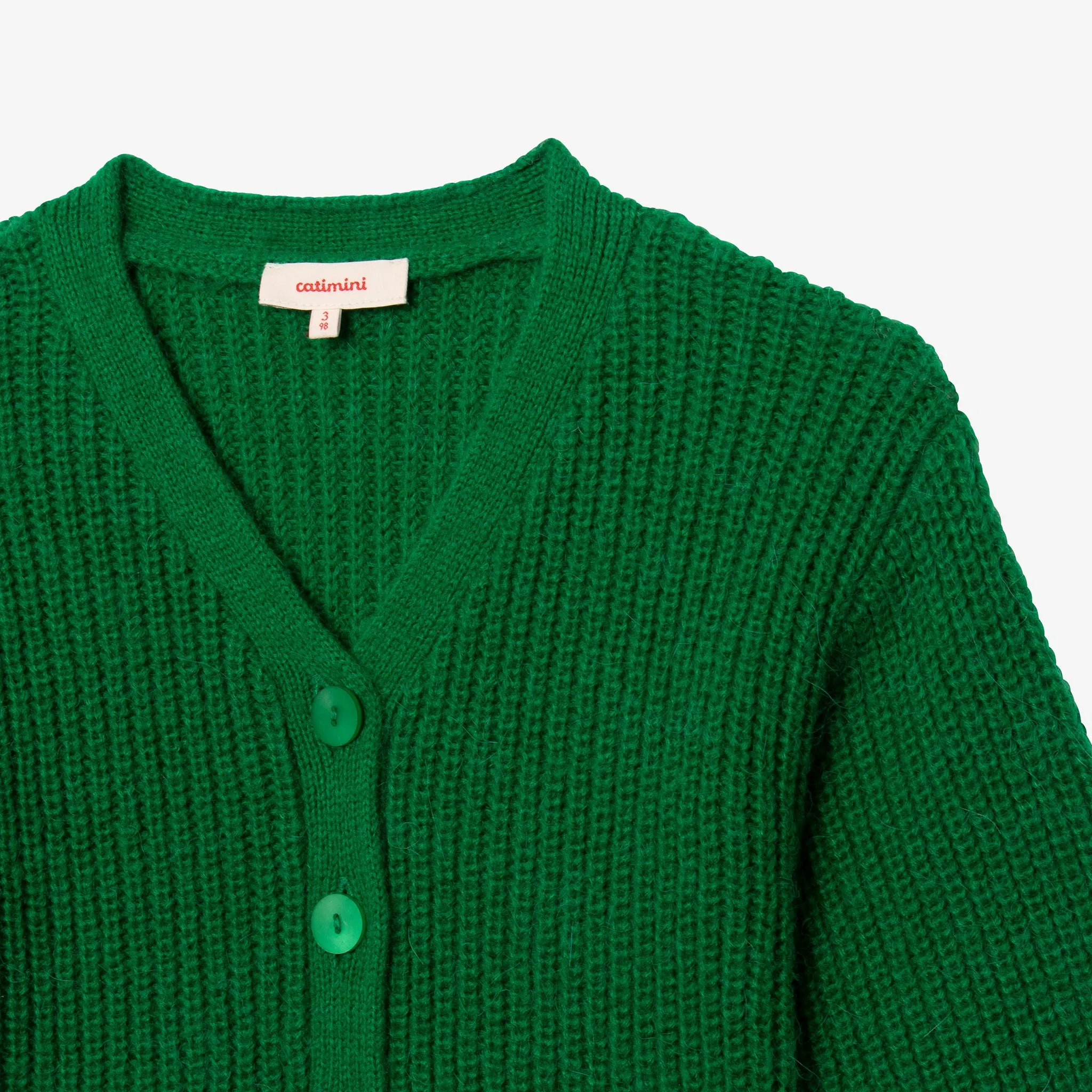 Girls' green knit cardigan