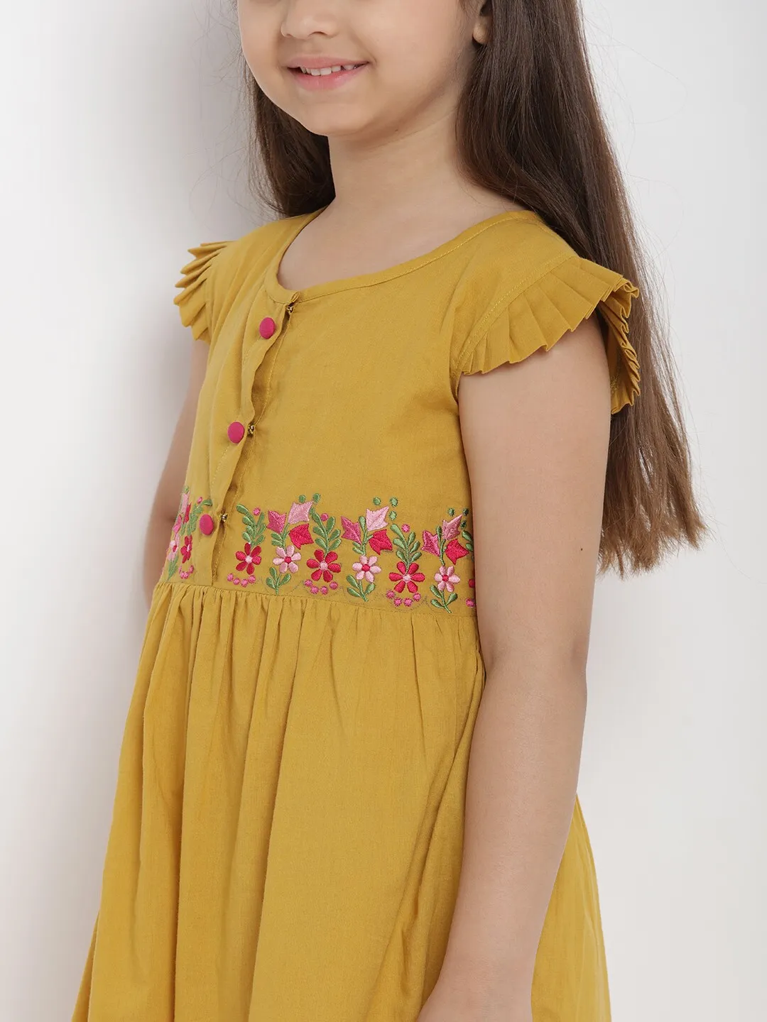 Girl's Mustard Empire Dress  - NOZ2TOZ KIDS