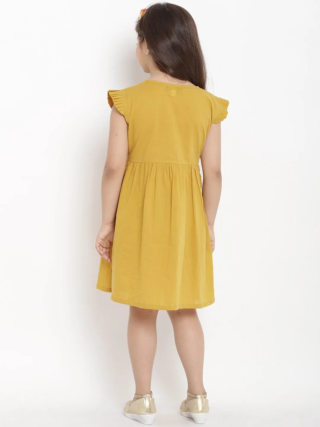 Girl's Mustard Empire Dress  - NOZ2TOZ KIDS