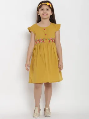 Girl's Mustard Empire Dress  - NOZ2TOZ KIDS