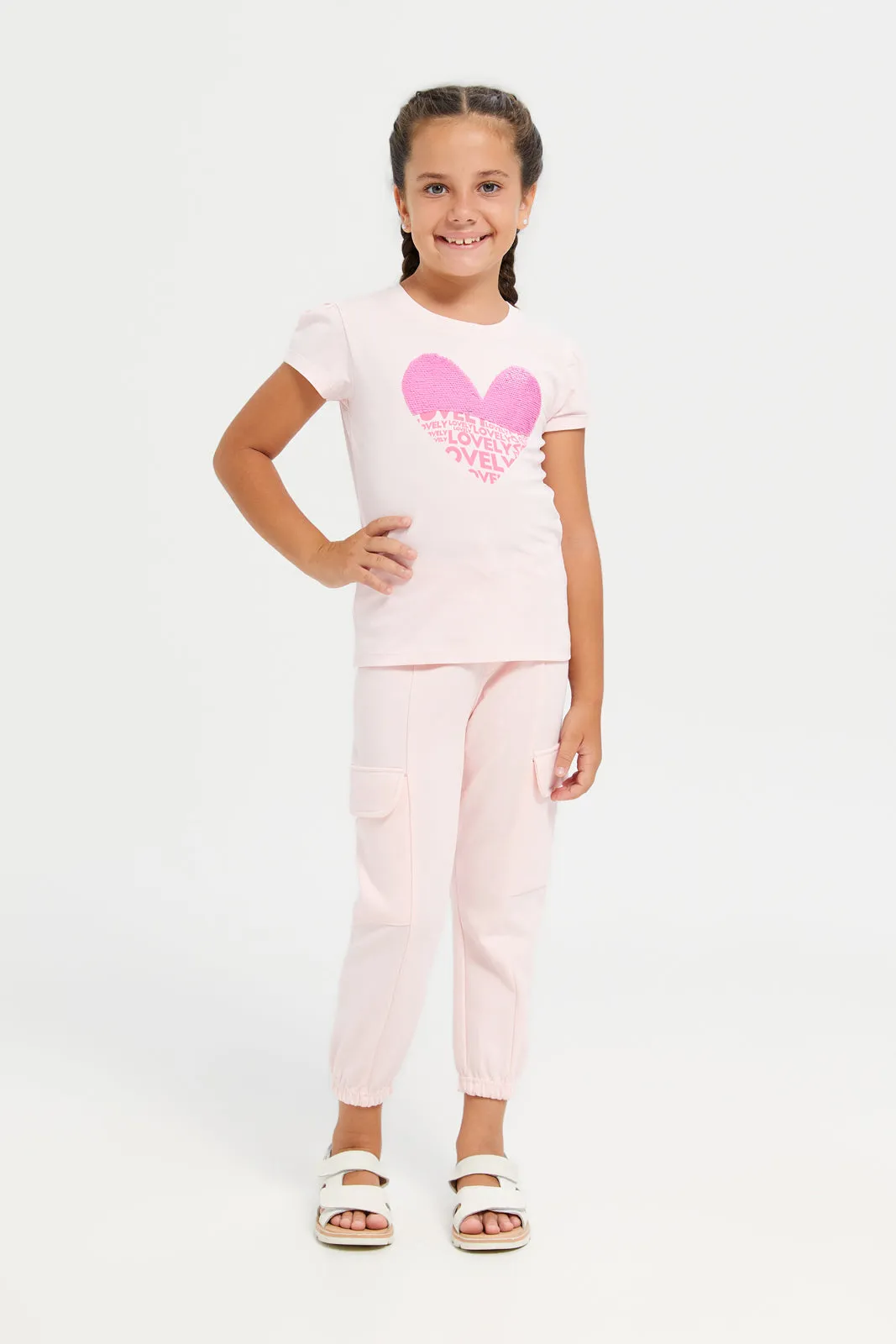 Girls Pink Cargo Track Pants