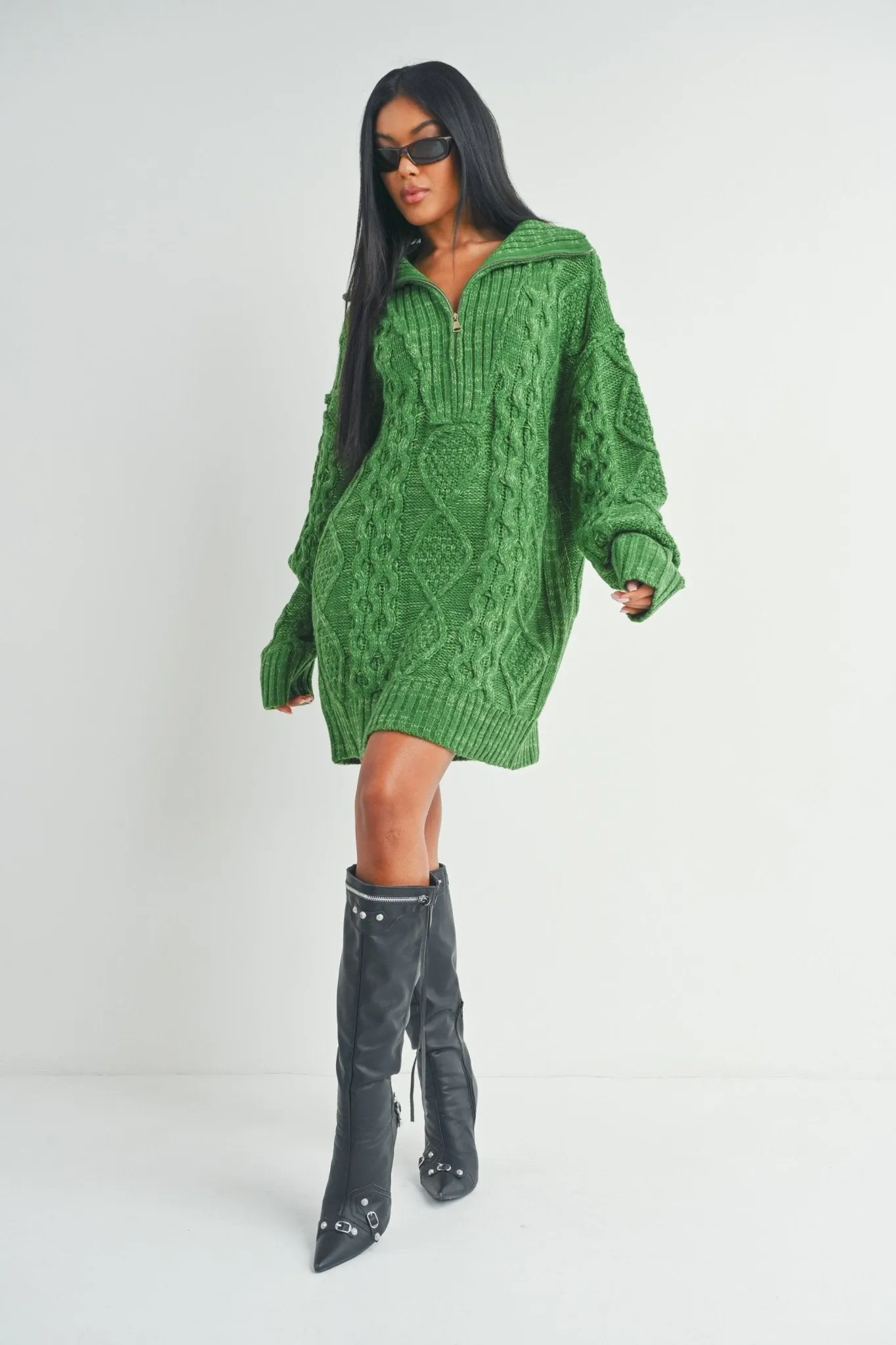 Green Quarter Zip Sweater Dress