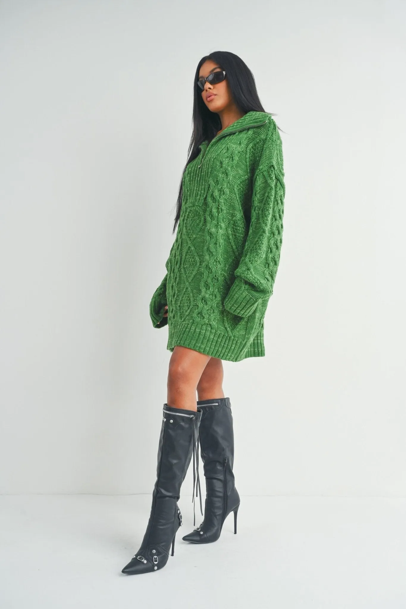 Green Quarter Zip Sweater Dress