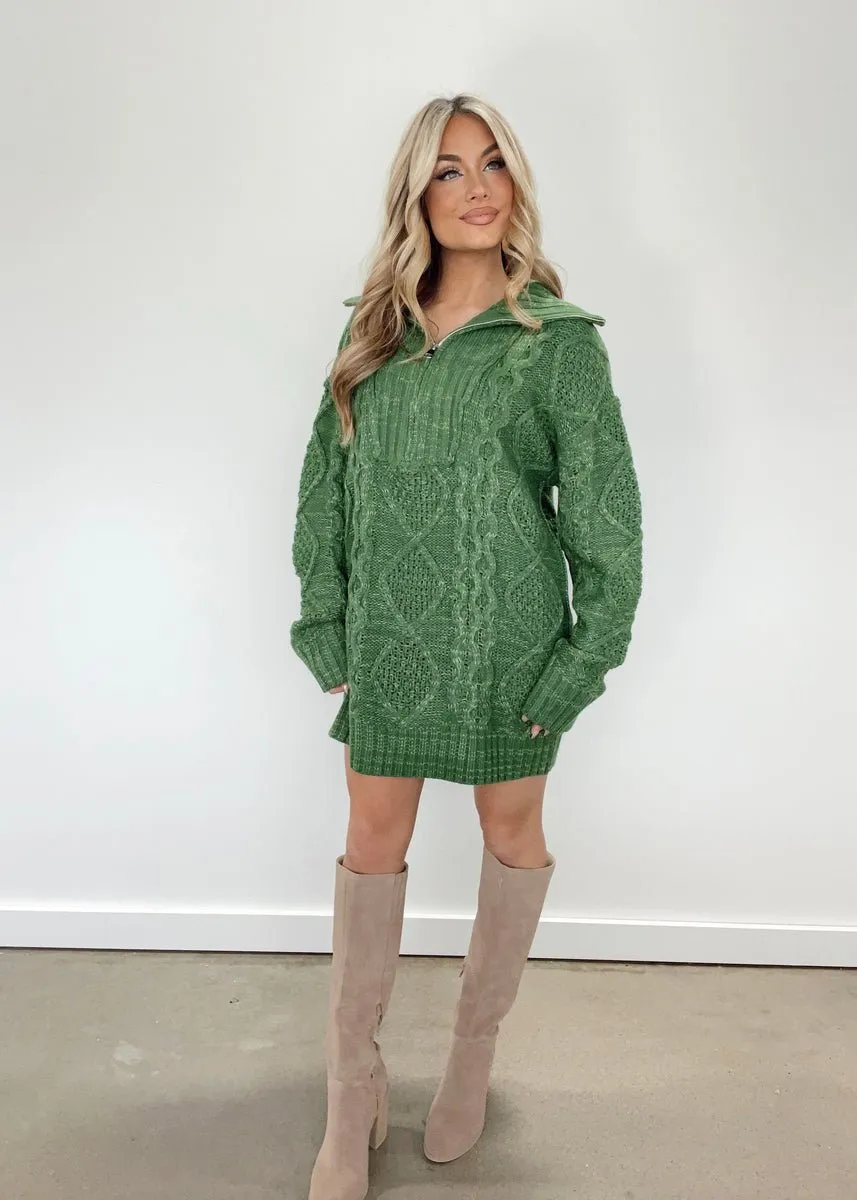 Green Quarter Zip Sweater Dress