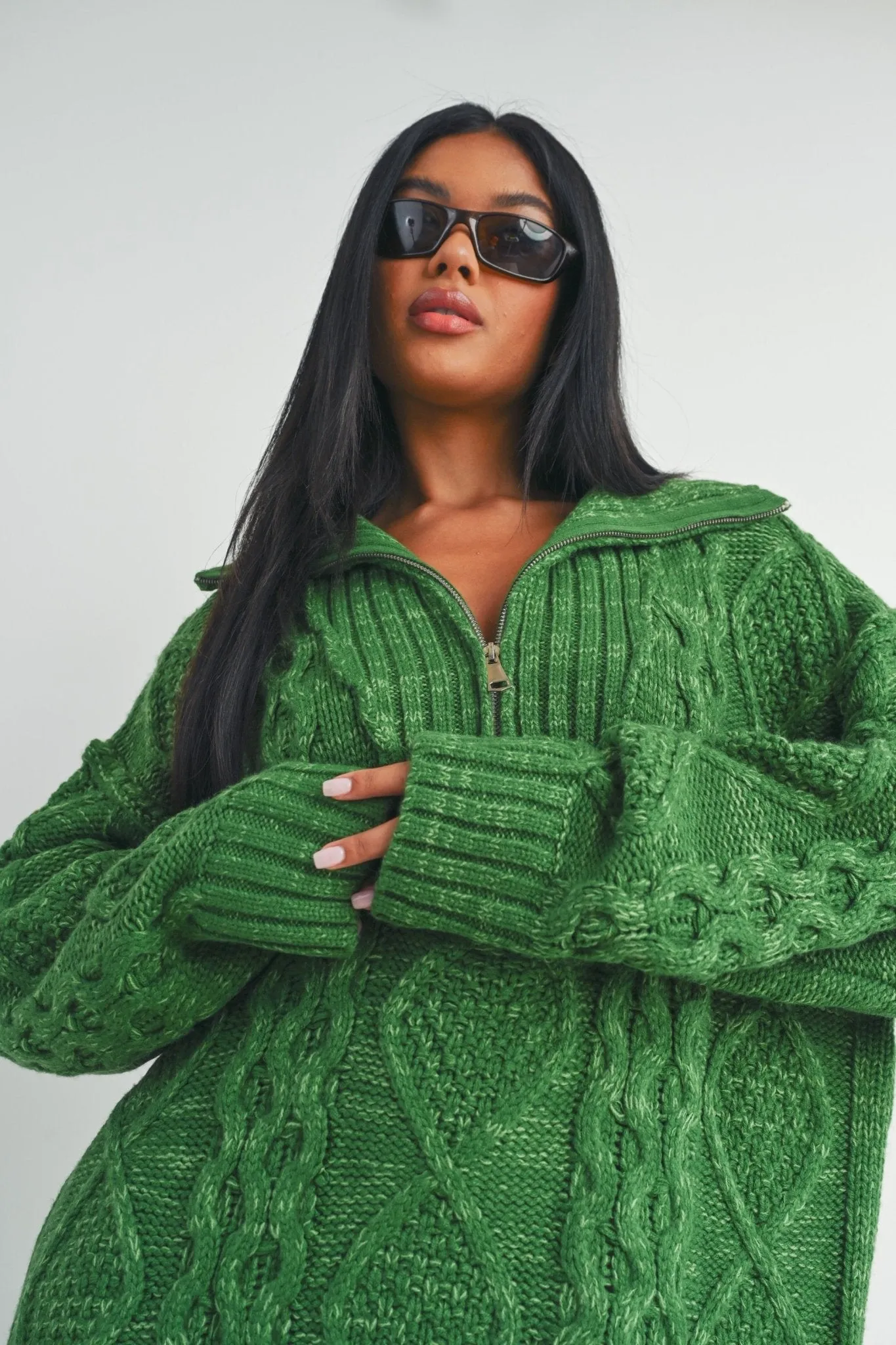 Green Quarter Zip Sweater Dress