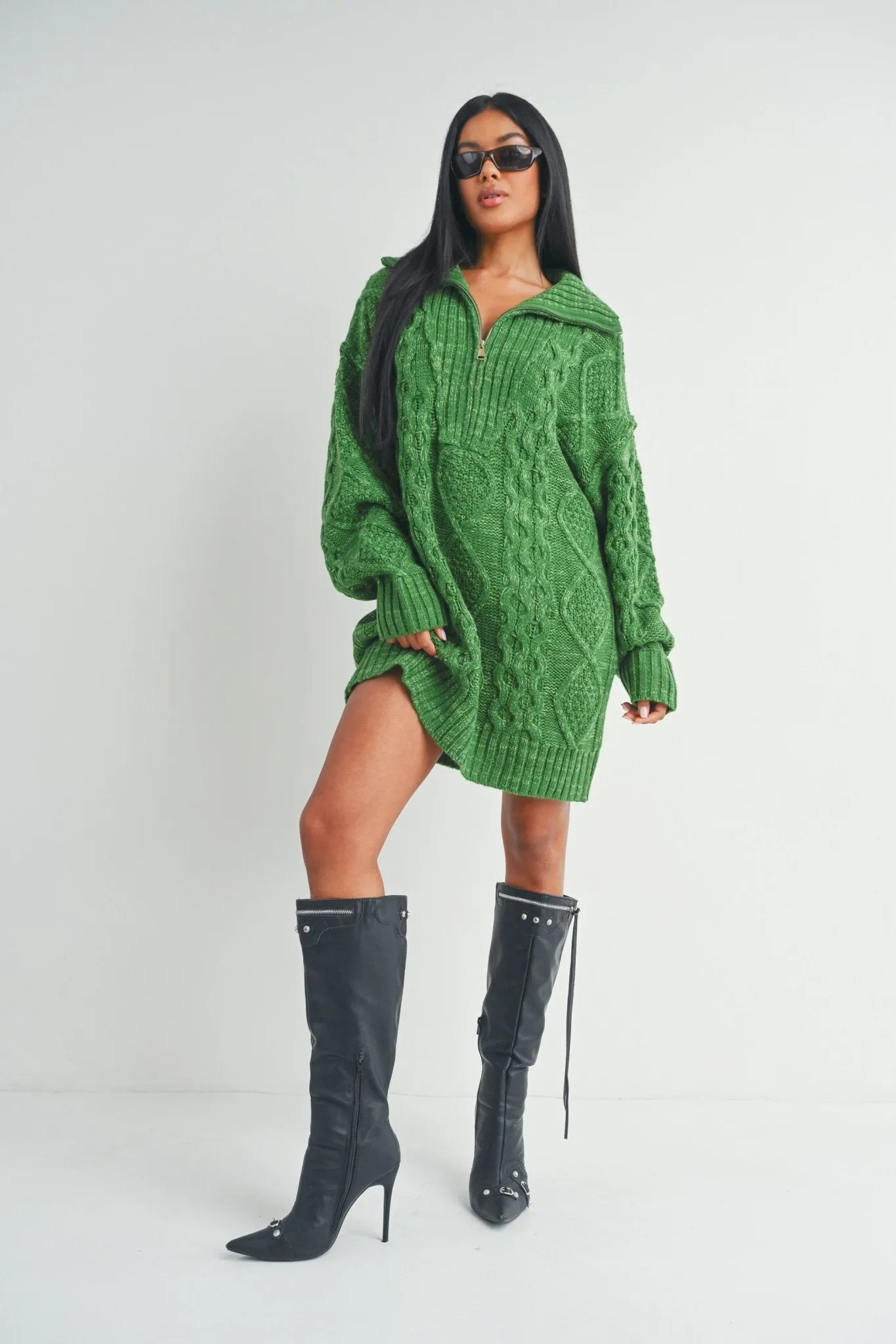 Green Quarter Zip Sweater Dress