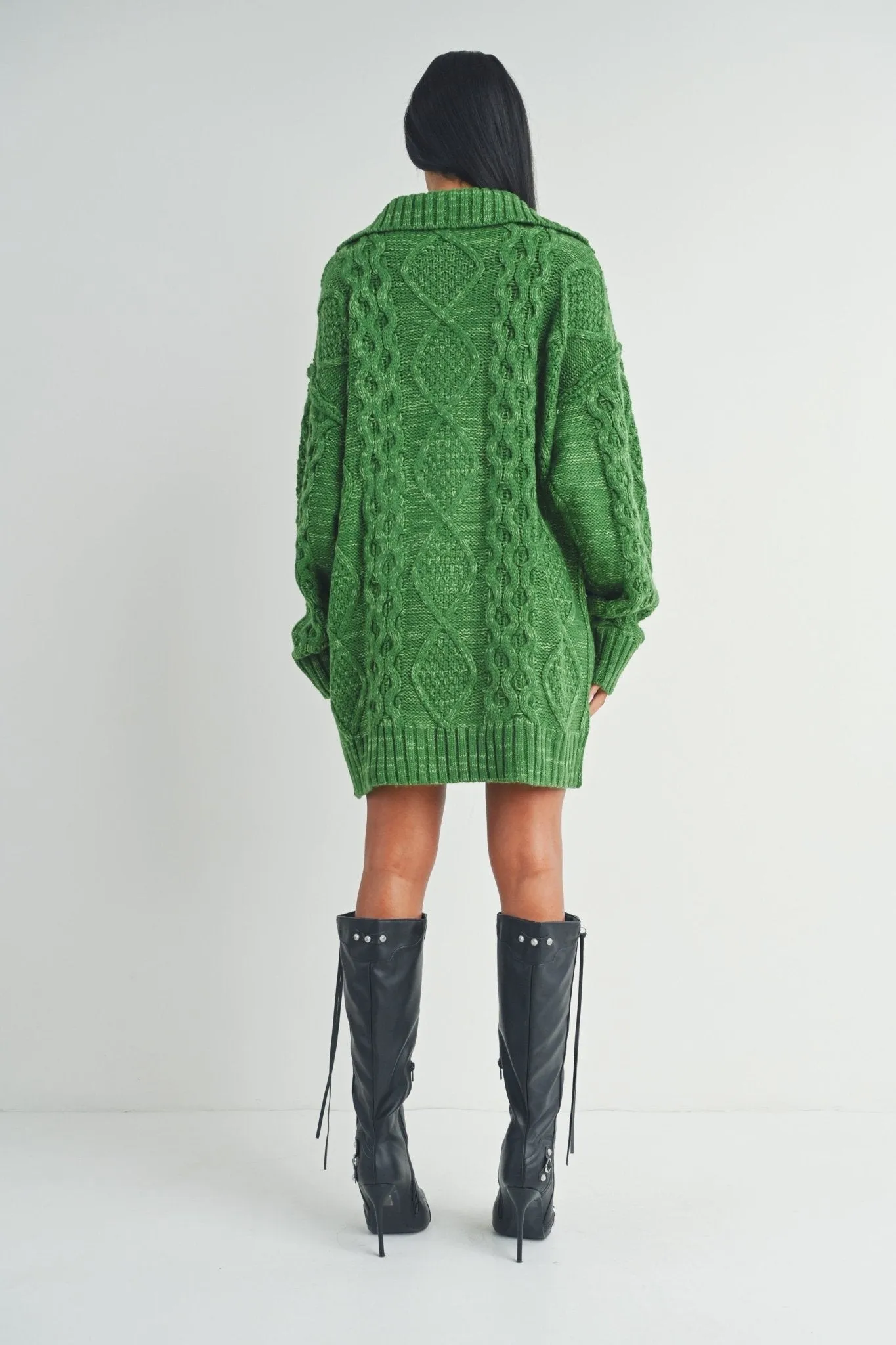 Green Quarter Zip Sweater Dress