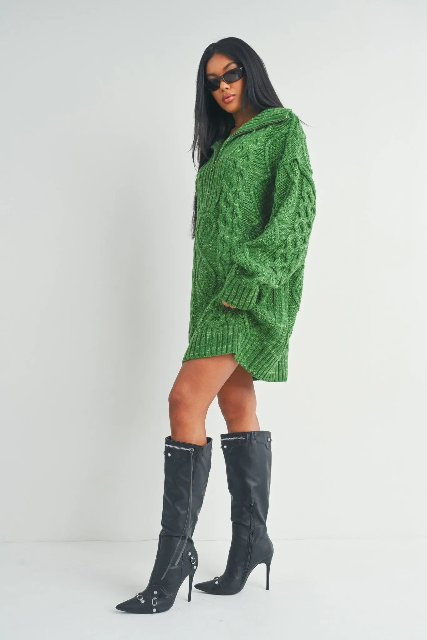 Green Quarter Zip Sweater Dress