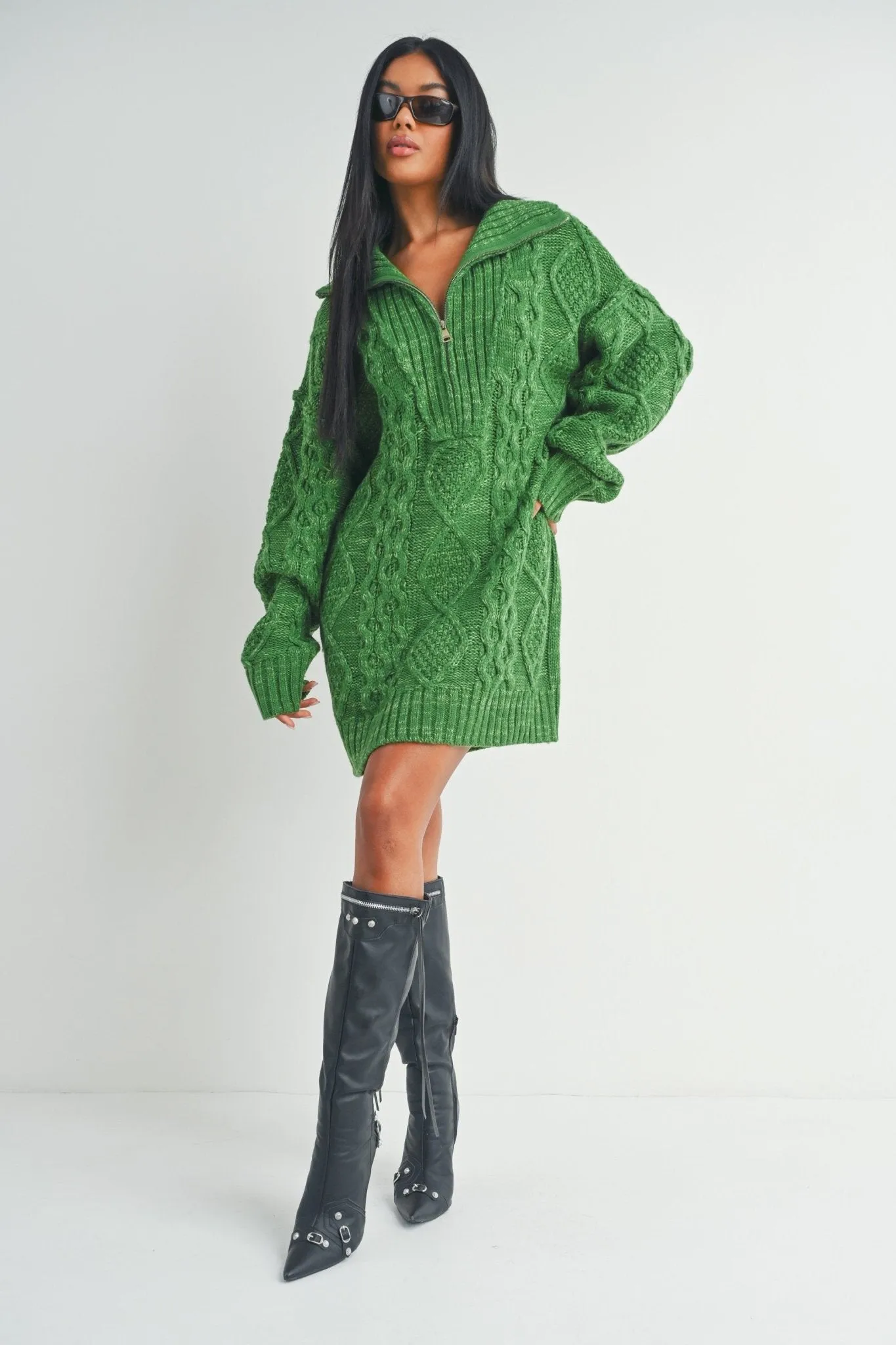 Green Quarter Zip Sweater Dress