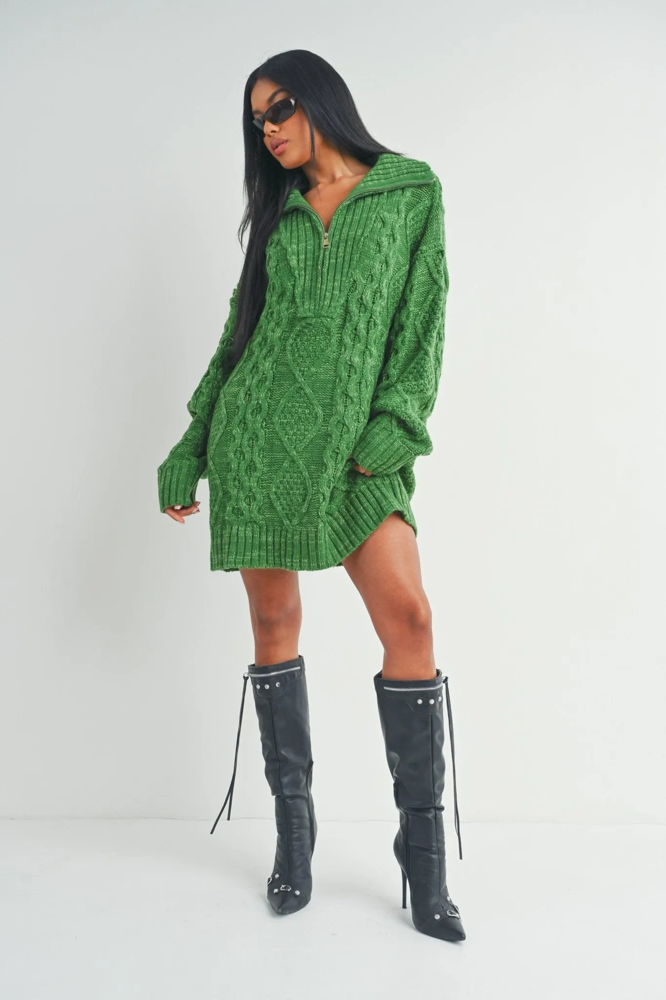 Green Quarter Zip Sweater Dress