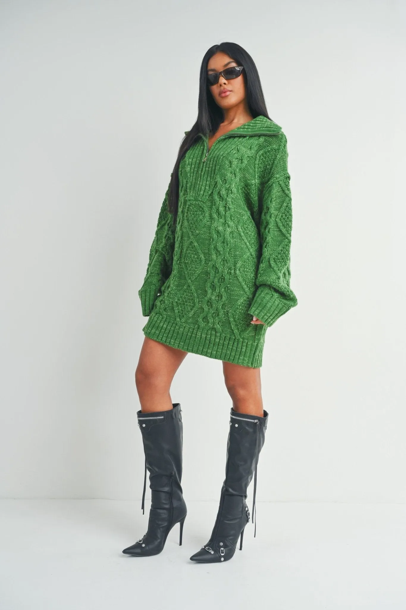 Green Quarter Zip Sweater Dress