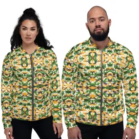 Green Yellow Camo Bomber Jacket, Camouflage Unisex Jacket For Men Women-Made in EU