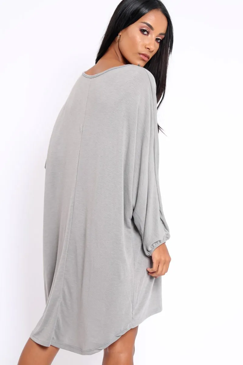 Grey Pearl Detail Jumper Dress - Ammi