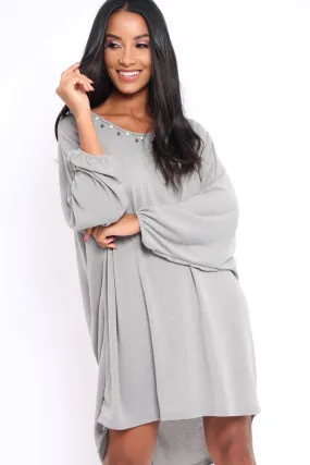 Grey Pearl Detail Jumper Dress - Ammi