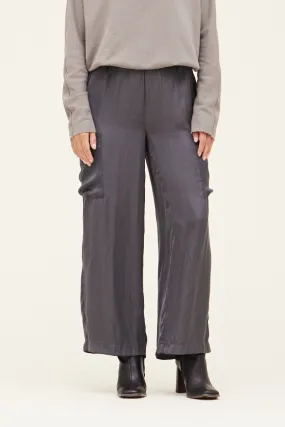 Grey Satin Cargo Pant