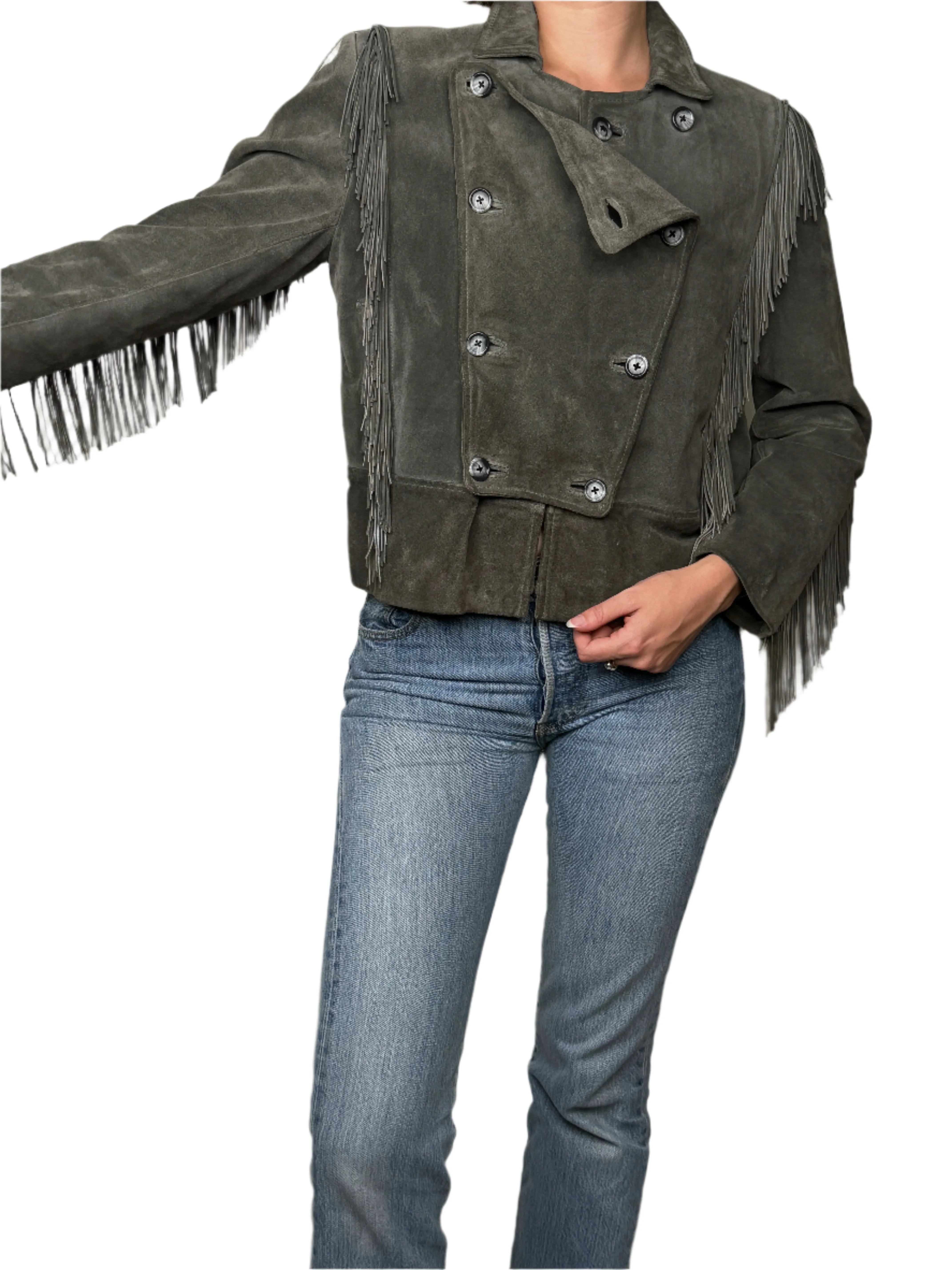 Grey Suede Fringed Jacket 1970s