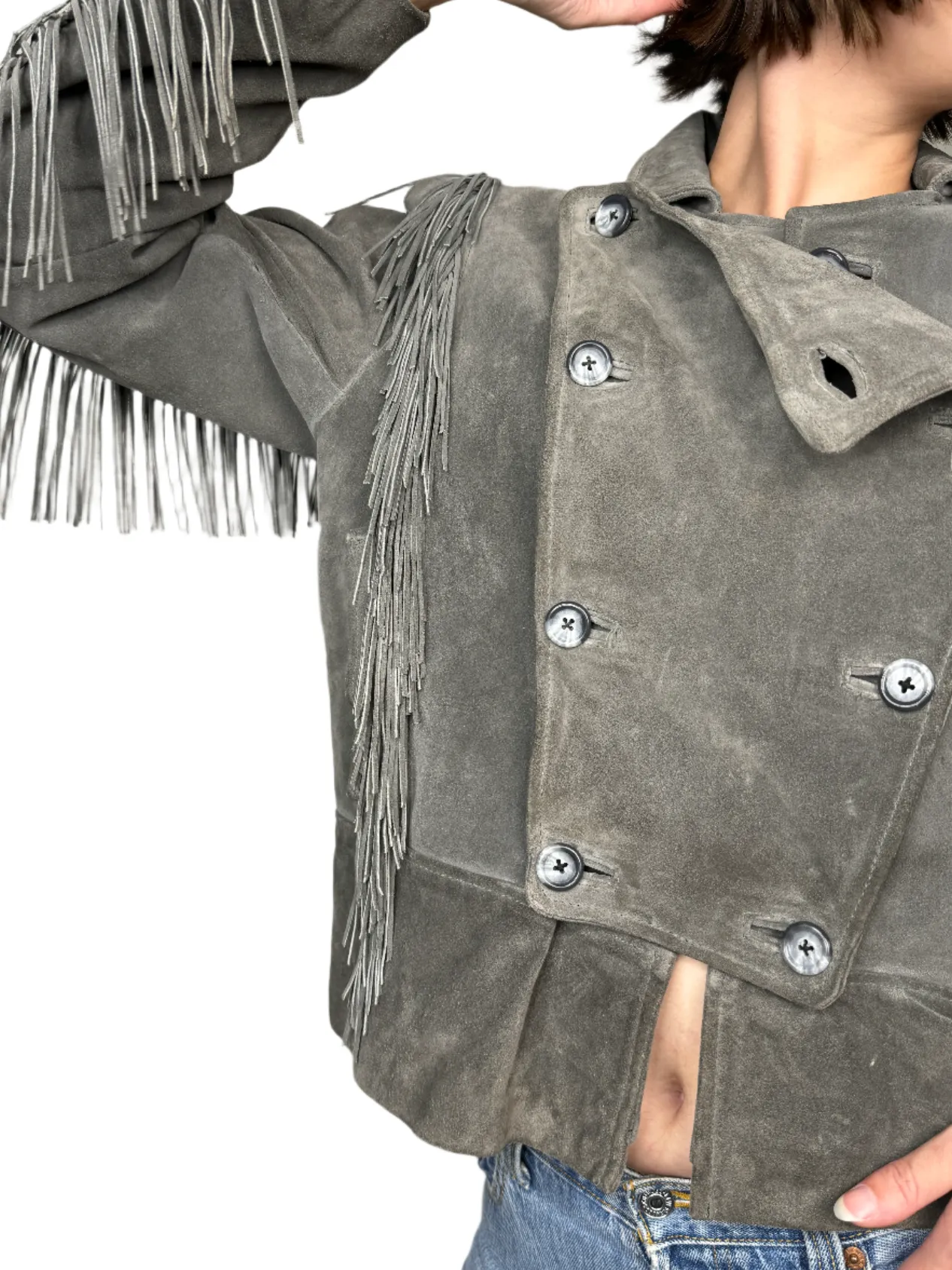 Grey Suede Fringed Jacket 1970s