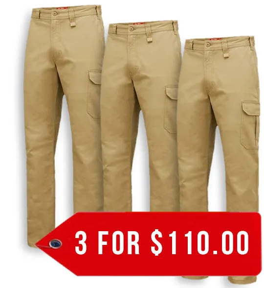 Hard Yakka Core Relaxed Fit Stretch Cargo Work Pant (Y02597-1)-3 Pack