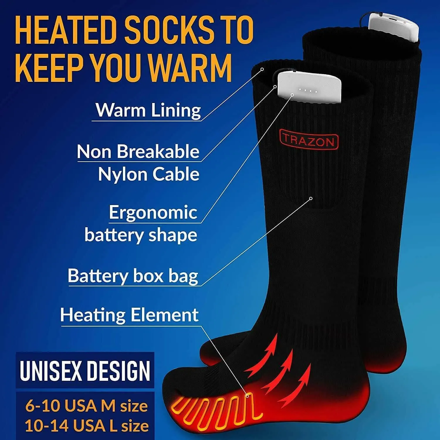 Heated Socks for Men and Women Rechargeable   Electric Battery Thermal