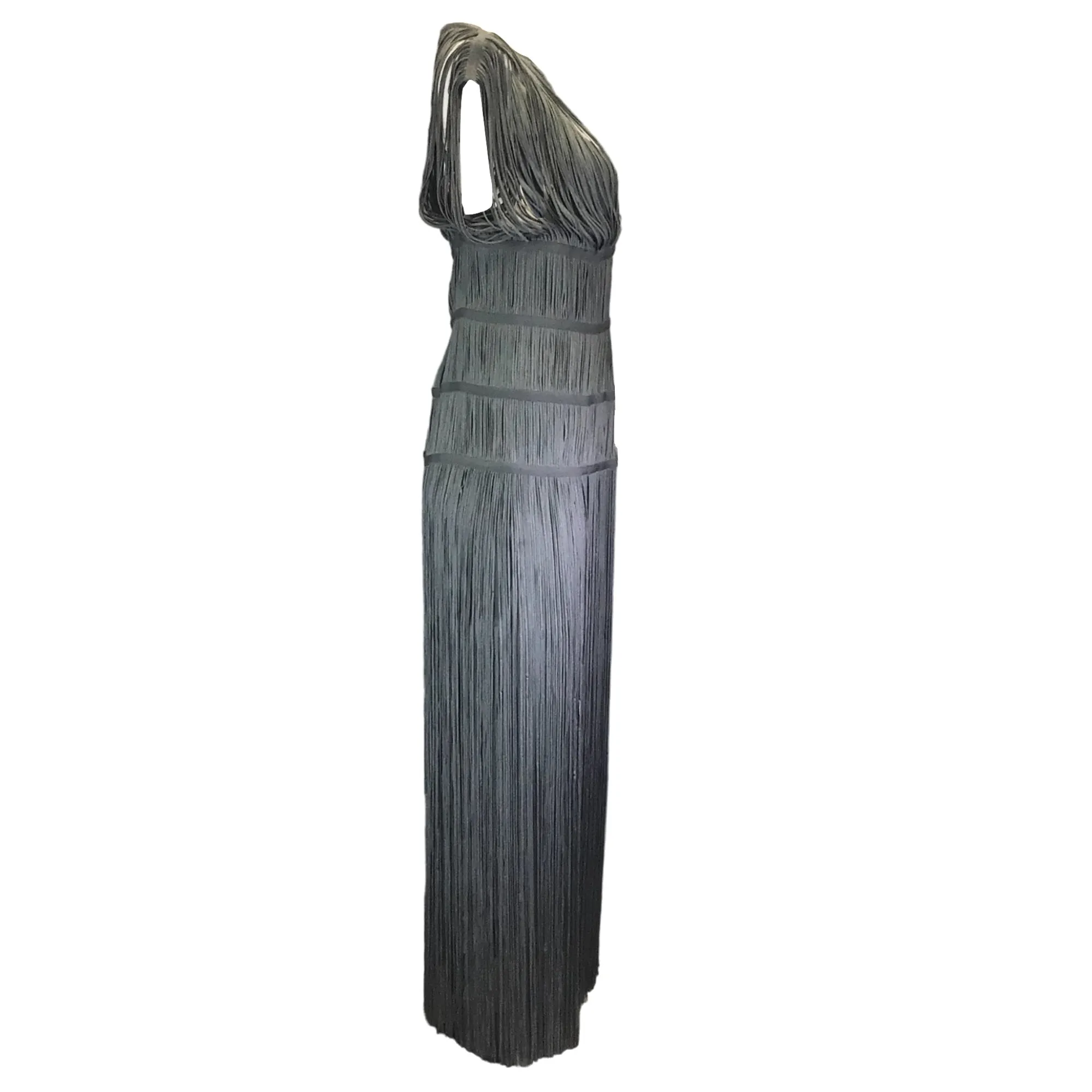 Herve Leger Charcoal Grey Fringed Knit Gown / Formal Dress