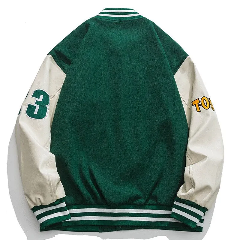 Hip Hop Men Varsity Jacket Puzzle Letter Embroidery Patchwork Retro Jacket Spring Woman PU Leather Bomber Coat Men's Clothing