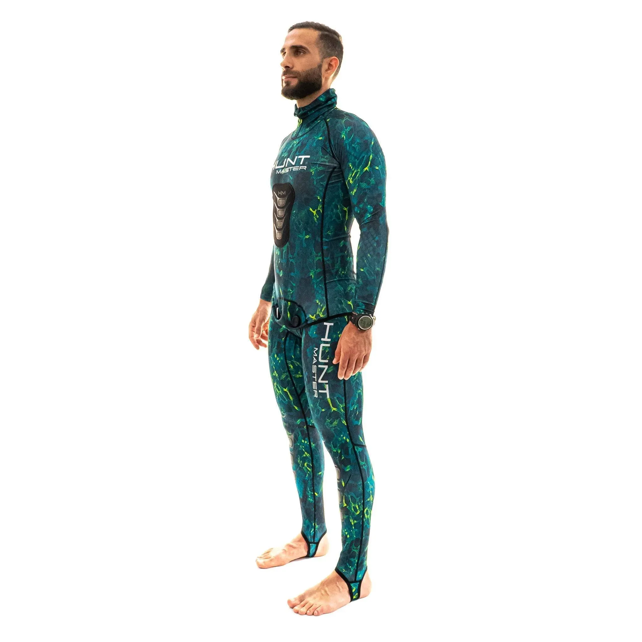 Hunt Master Hooded Spearfishing Rashguard Top & Long John Pants with Chest Pad Combo - Camo - Unisex