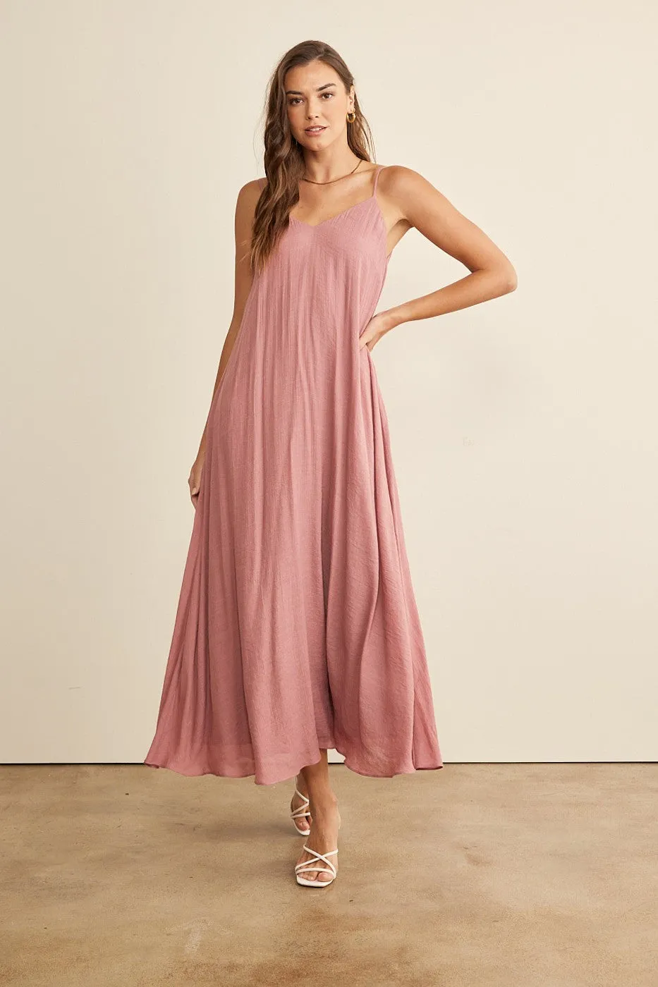 In February Flowy Classic V-neck Maxi Dress, Mauve