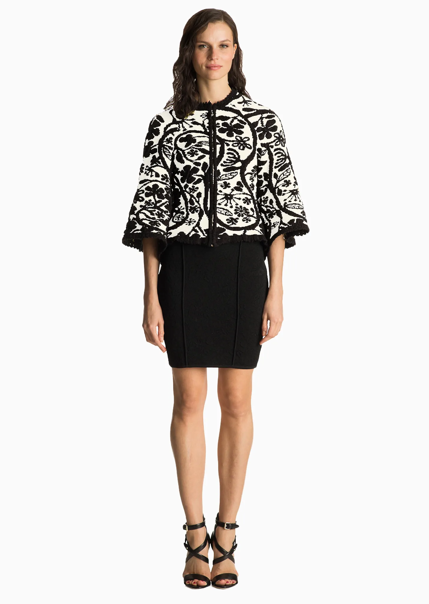 Isabel - Knit Black White Floral Cardigan Sweater