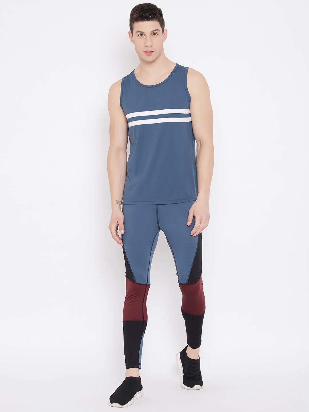 JUMP USA Men Blue Colorblock Active Wear Tights