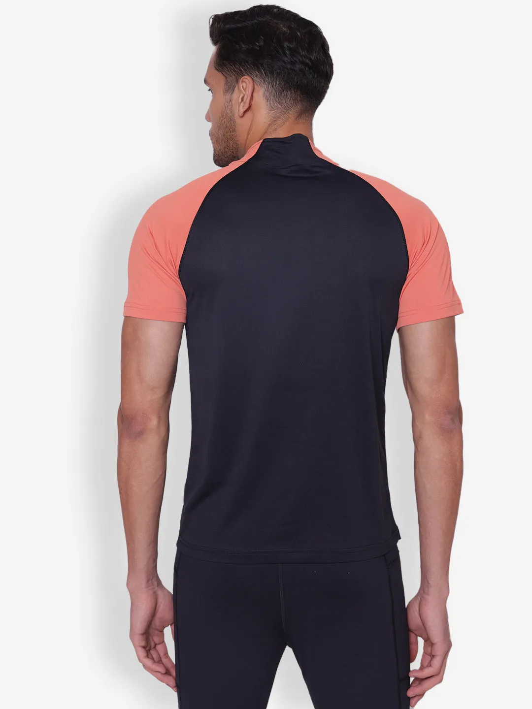 JUMP USA Mens Black & Coral High Neck T-shirt