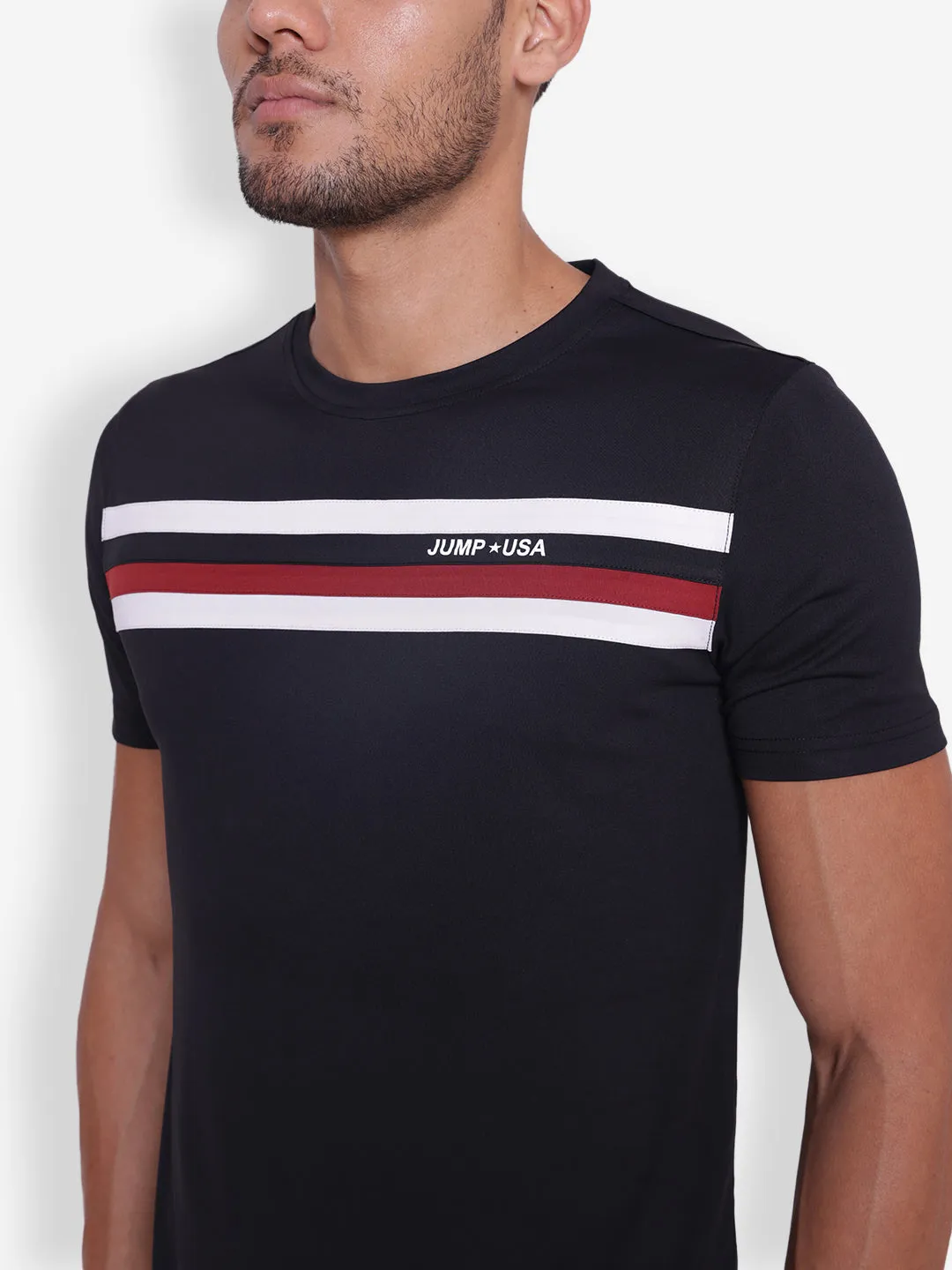 JUMP USA Mens Black Round Neck T-shirt