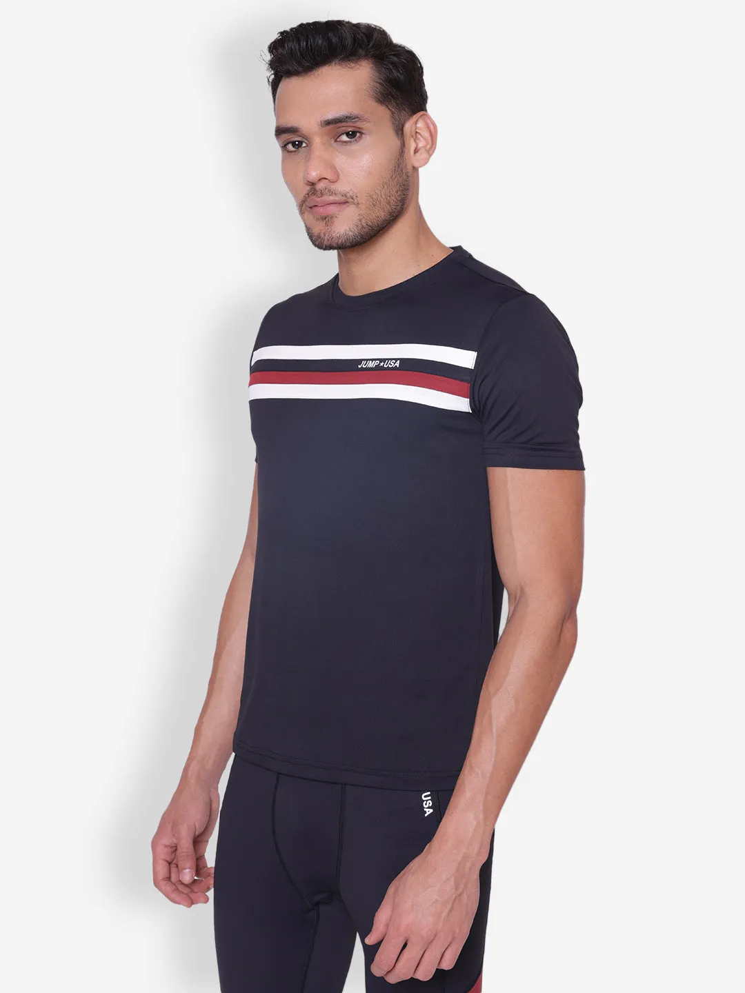 JUMP USA Mens Black Round Neck T-shirt