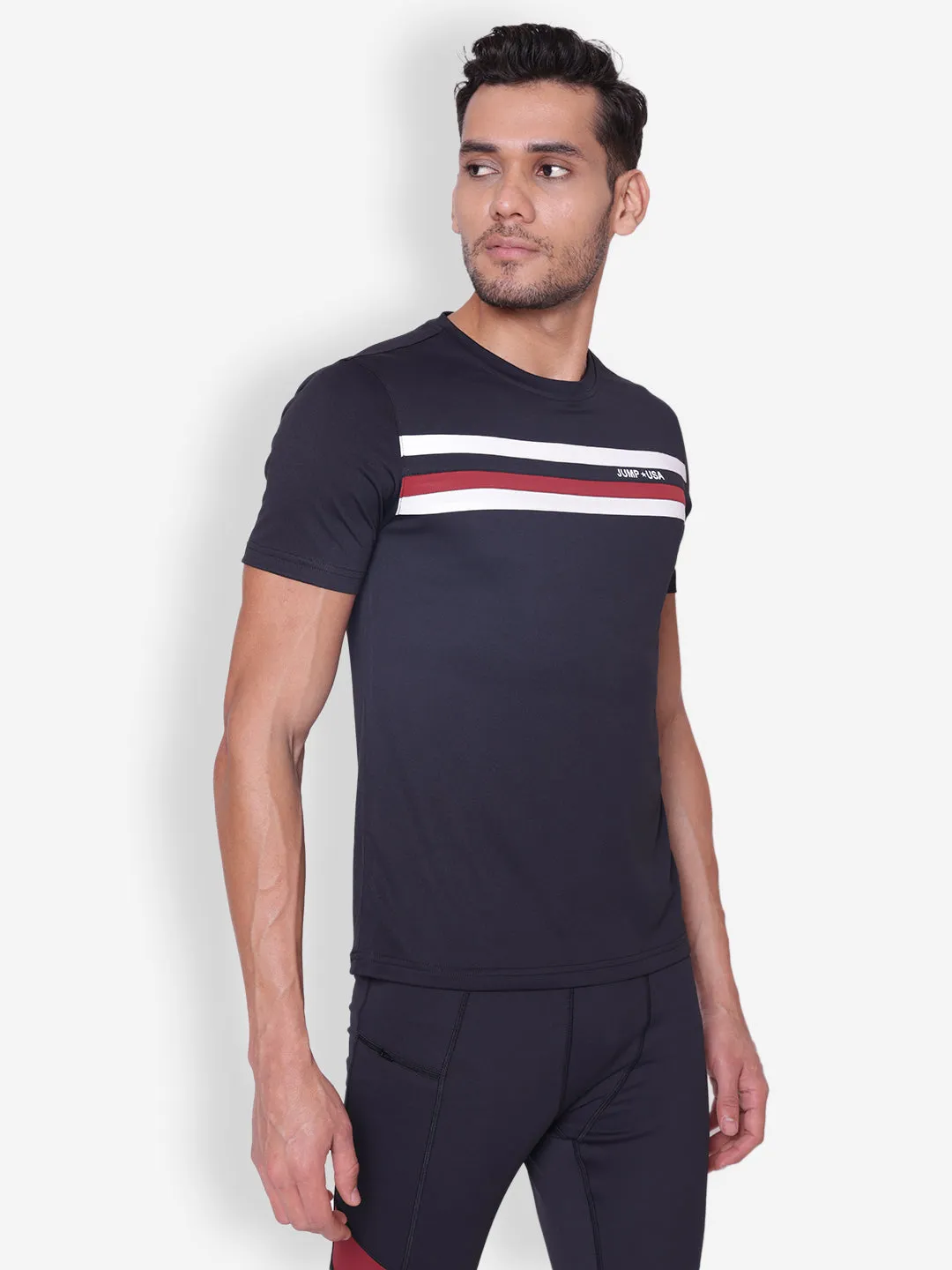 JUMP USA Mens Black Round Neck T-shirt