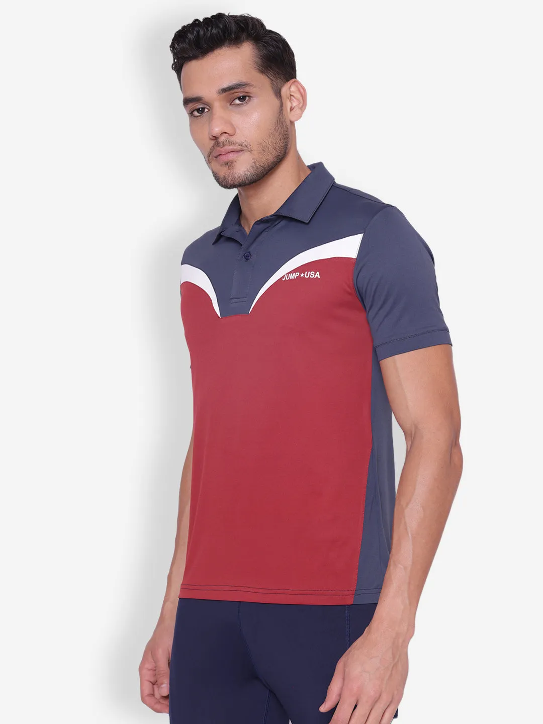 JUMP USA Mens Navy & Red High Neck T-shirt