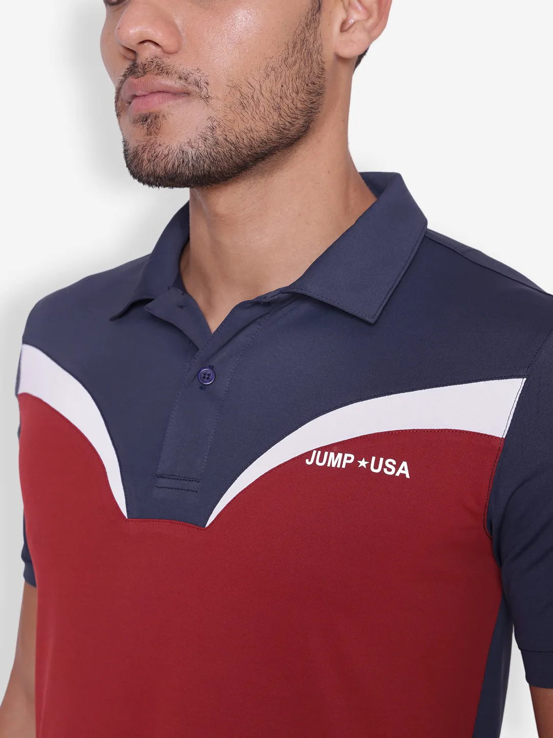 JUMP USA Mens Navy & Red High Neck T-shirt